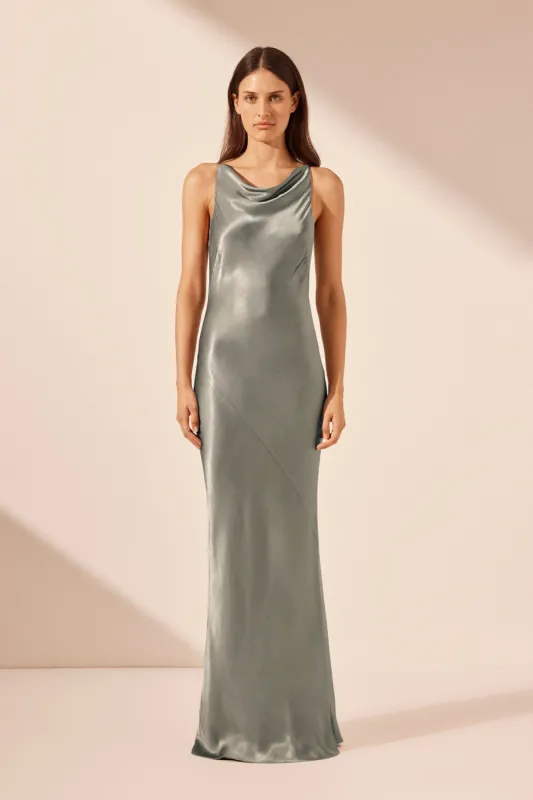 LA LUNE HIGH NECK COWL MAXI DRESS - SAGE sold by Shona Joy