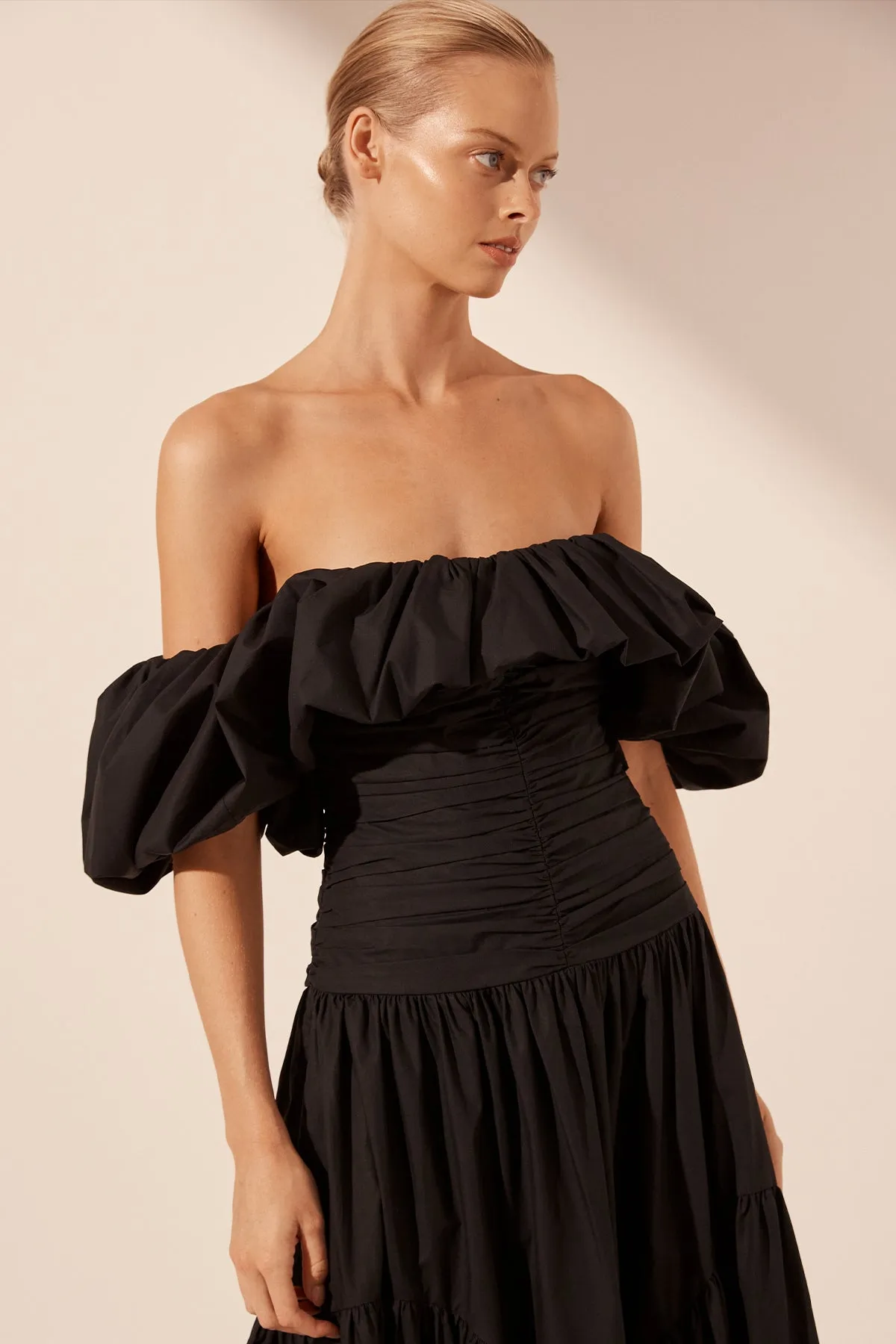 MAIORI OFF SHOULDER RUCHED BODICE MAXI DRESS - BLACK sold by Shona Joy product image thumbnail 3
