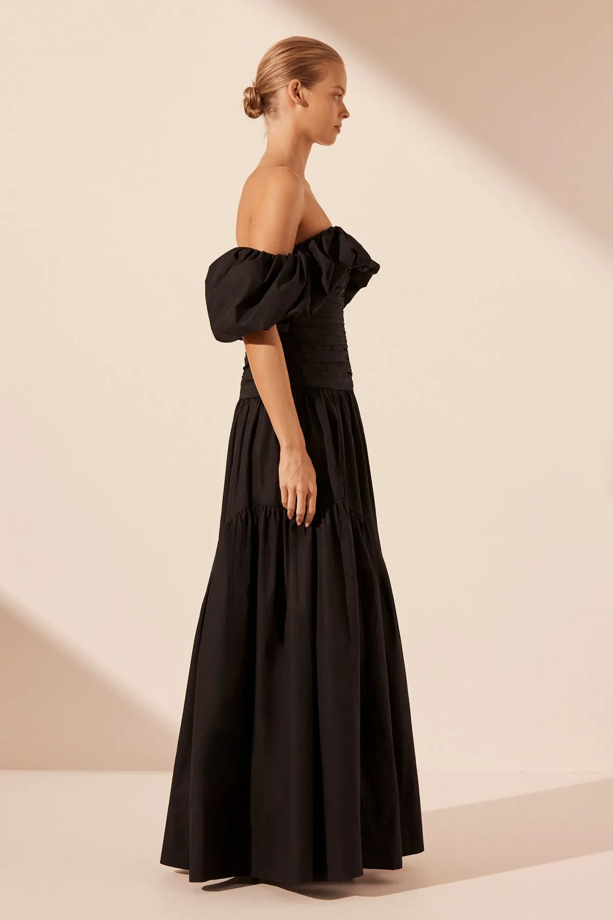 MAIORI OFF SHOULDER RUCHED BODICE MAXI DRESS - BLACK sold by Shona Joy product image thumbnail 4
