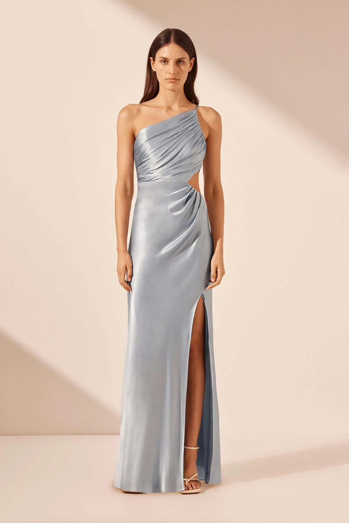 LA LUNE ASYMMETRICAL GATHERED MAXI DRESS - POWDER BLUE sold by Shona Joy