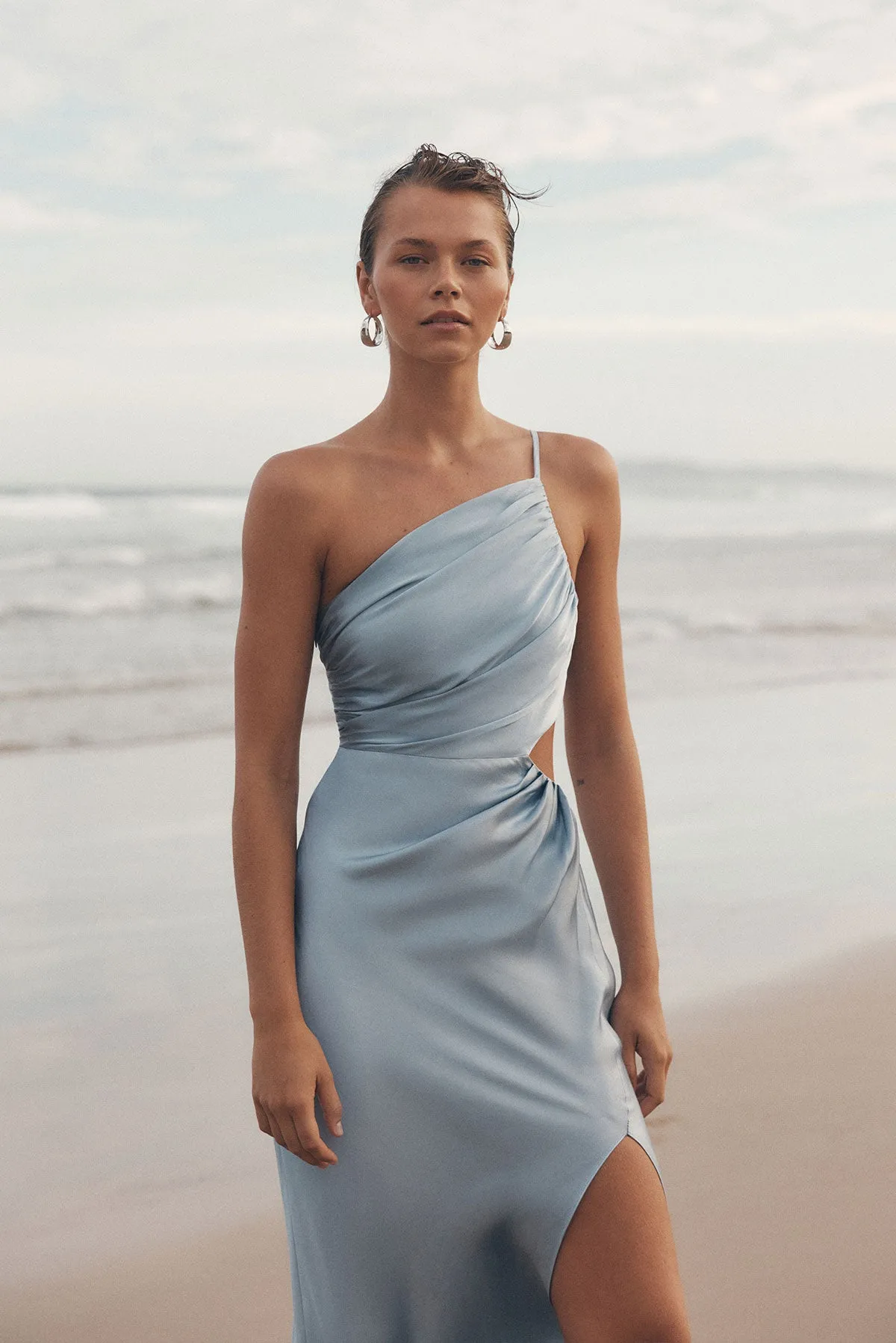 LA LUNE ASYMMETRICAL GATHERED MAXI DRESS - POWDER BLUE sold by Shona Joy product image thumbnail 5