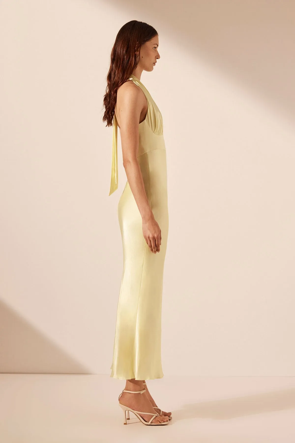 LA LUNE PLUNGED HALTER MIDI DRESS - LEMON sold by Shona Joy product image thumbnail 4