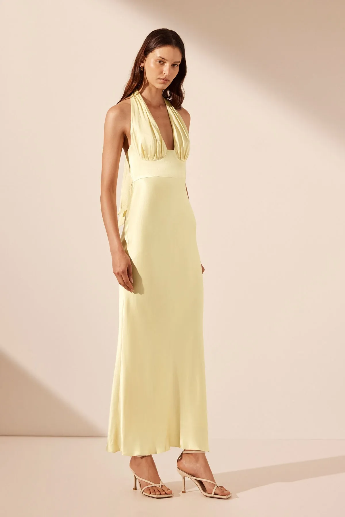 LA LUNE PLUNGED HALTER MIDI DRESS - LEMON sold by Shona Joy product image thumbnail 3