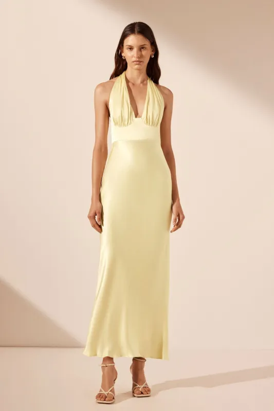 LA LUNE PLUNGED HALTER MIDI DRESS - LEMON sold by Shona Joy