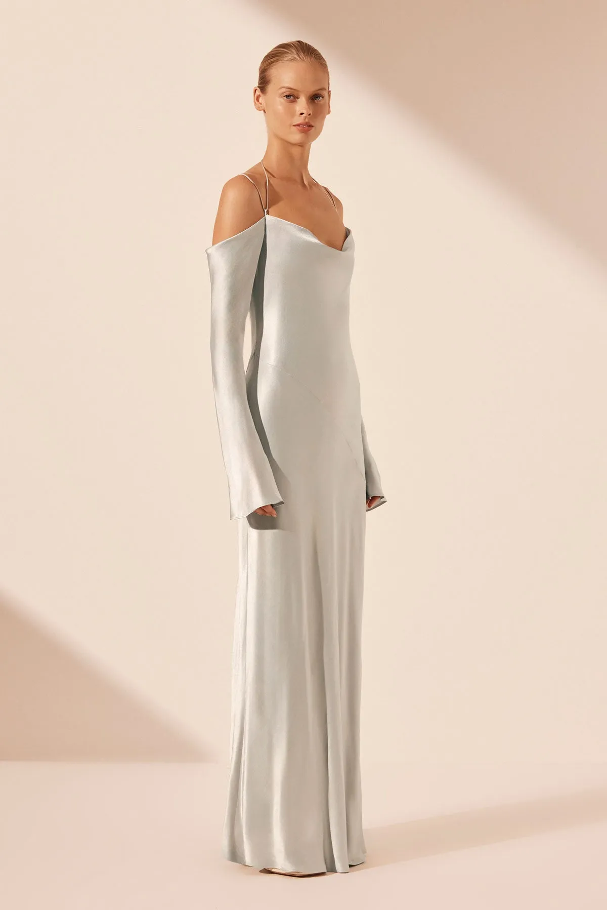 LA LUNE OFF SHOULDER TIE MAXI DRESS - SILVER sold by Shona Joy product image thumbnail 2
