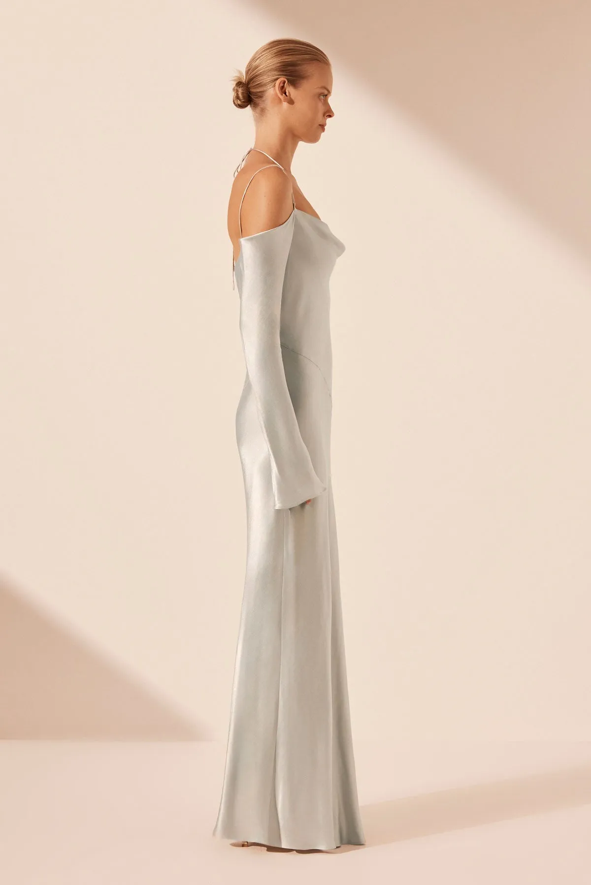 LA LUNE OFF SHOULDER TIE MAXI DRESS - SILVER sold by Shona Joy product image thumbnail 3