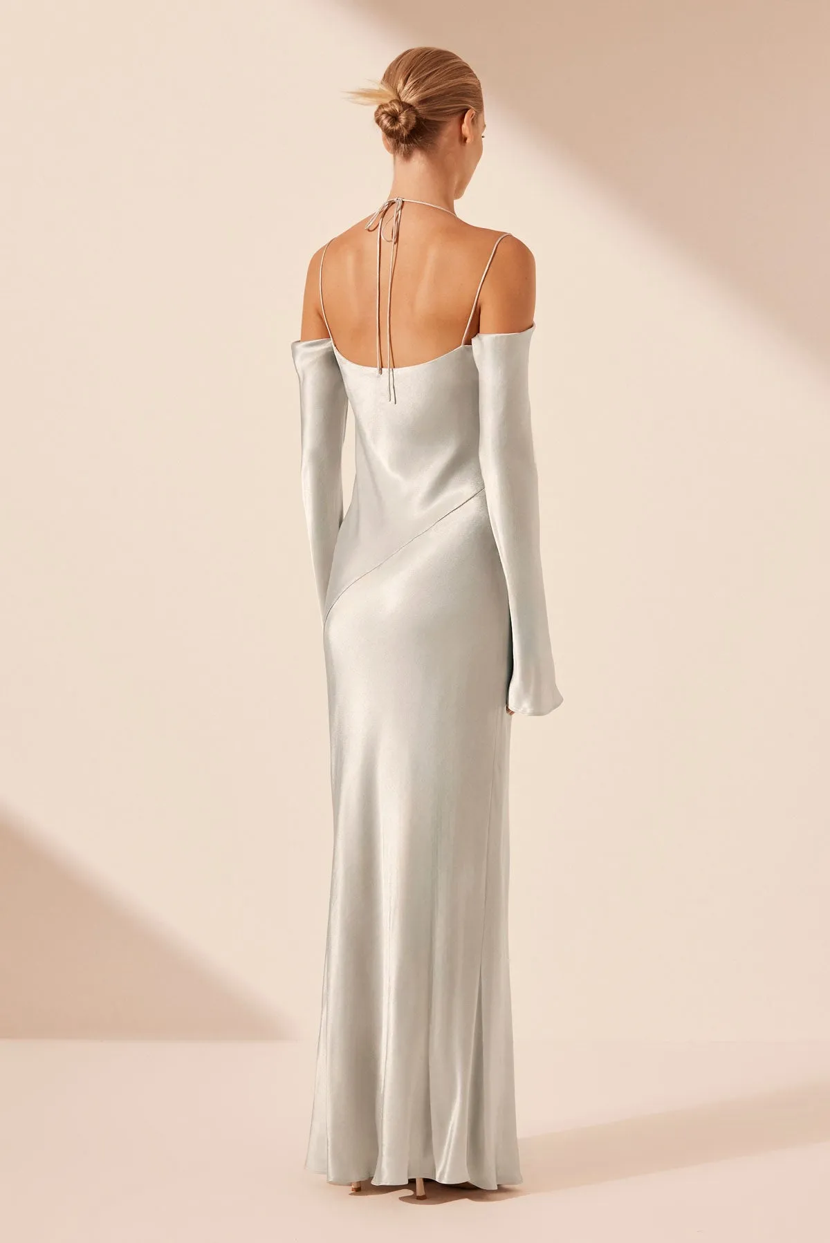 LA LUNE OFF SHOULDER TIE MAXI DRESS - SILVER sold by Shona Joy product image thumbnail 4