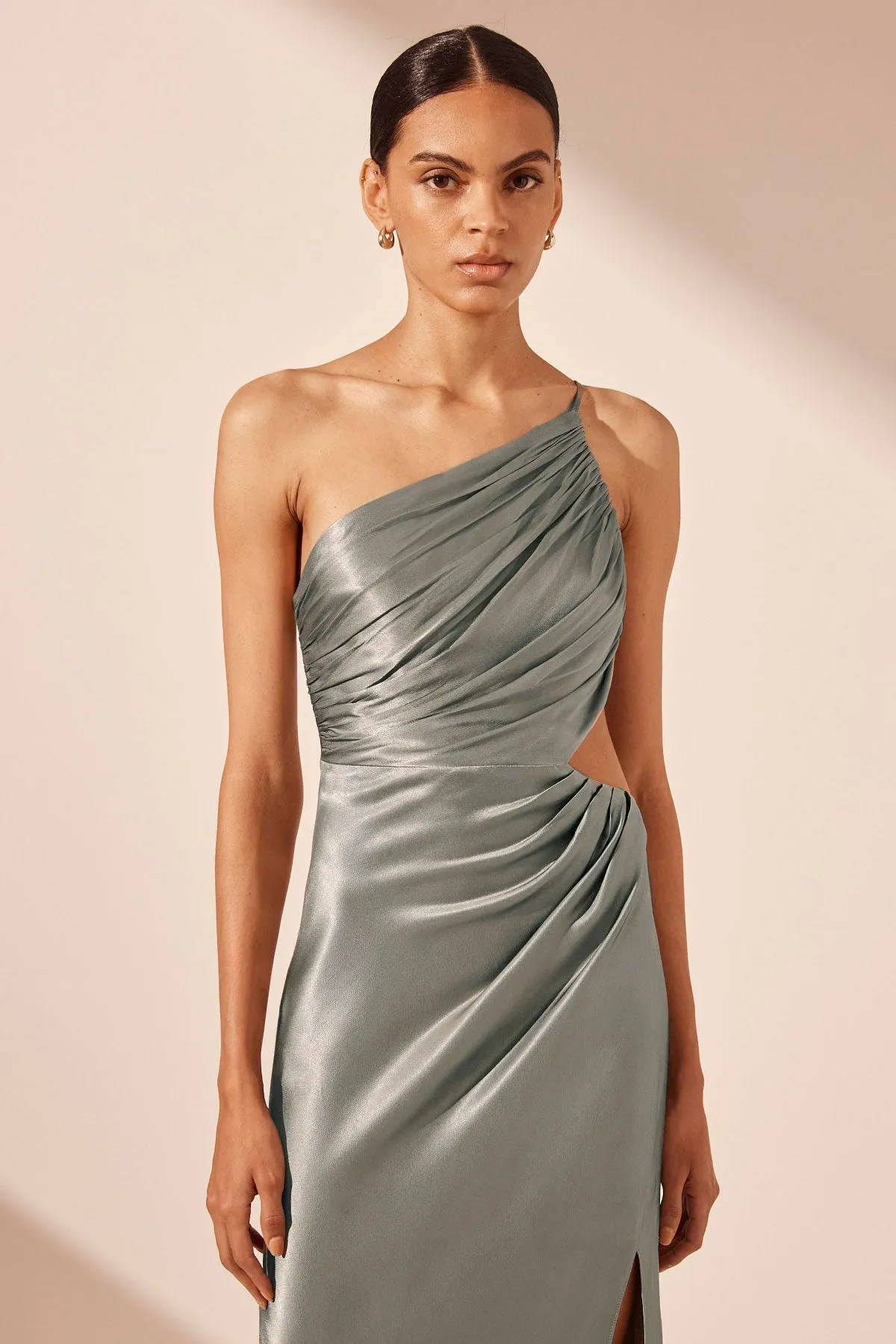 LA LUNE ASYMMETRICAL GATHERED MAXI DRESS - SAGE sold by Shona Joy product image thumbnail 2