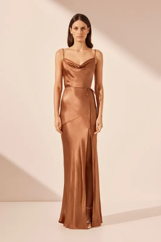 LA LUNE BIAS COWL MAXI DRESS - ALMOND sold by Shona Joy