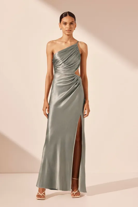 LA LUNE ASYMMETRICAL GATHERED MAXI DRESS - SAGE sold by Shona Joy