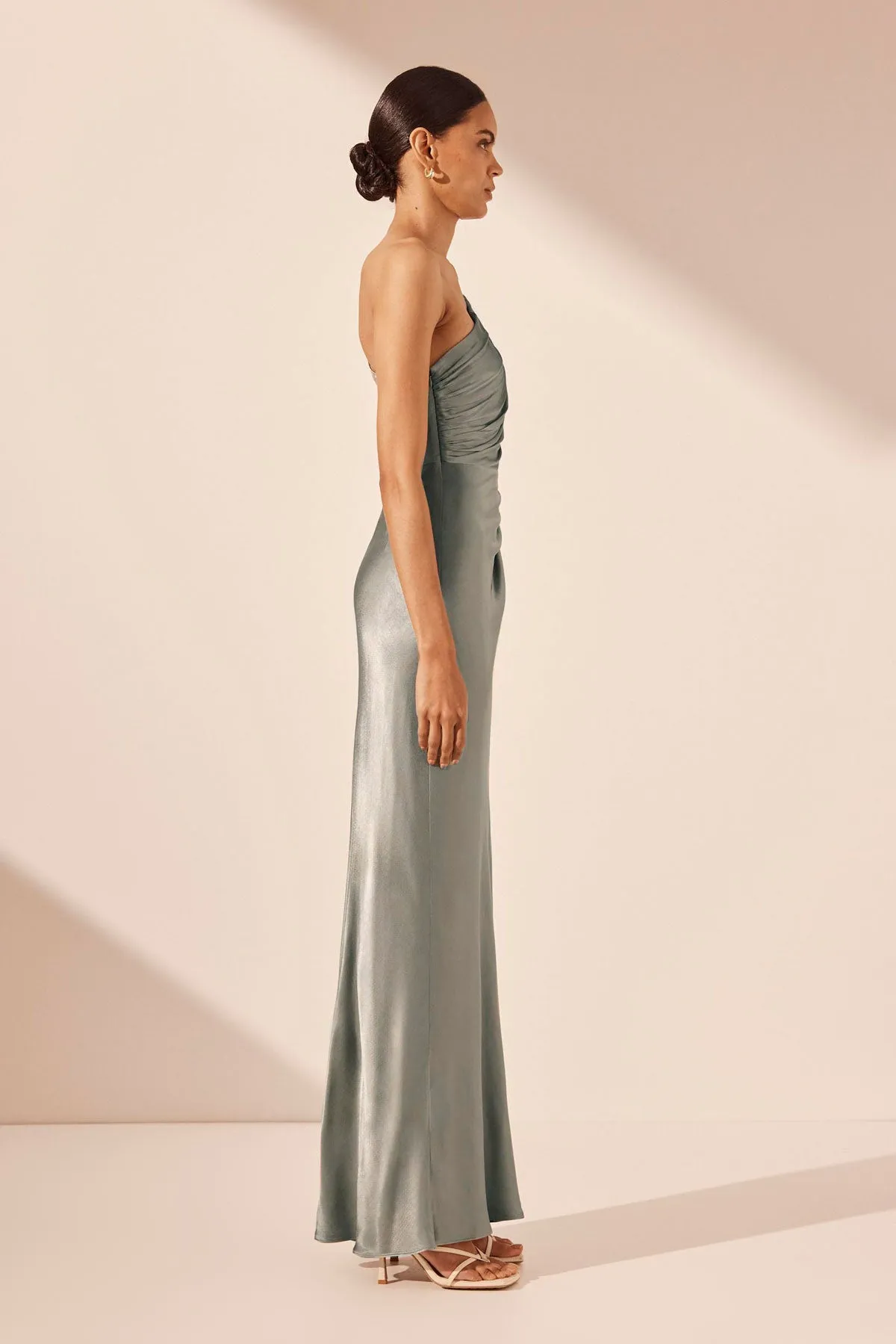 LA LUNE ASYMMETRICAL GATHERED MAXI DRESS - SAGE sold by Shona Joy product image thumbnail 4
