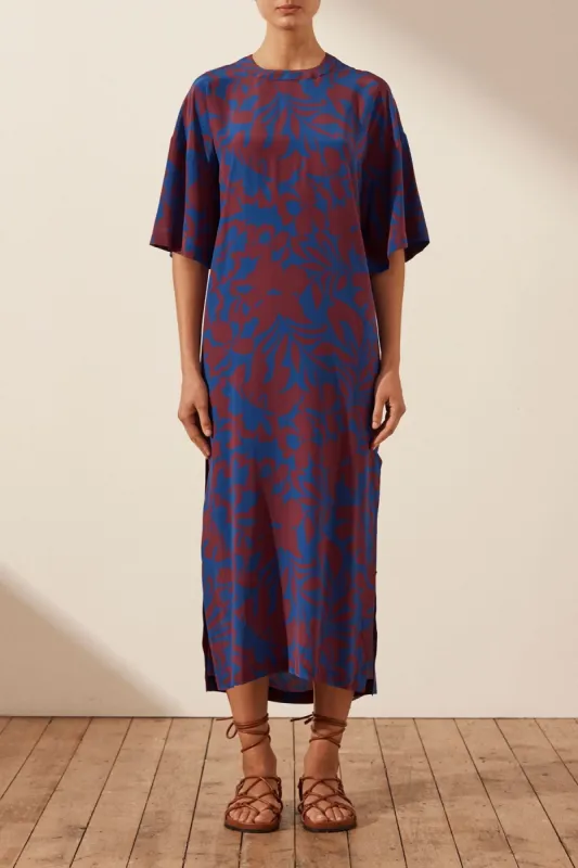 VIDA SILK OPEN BACK DROP SHOULDER MIDI DRESS sold by Shona Joy