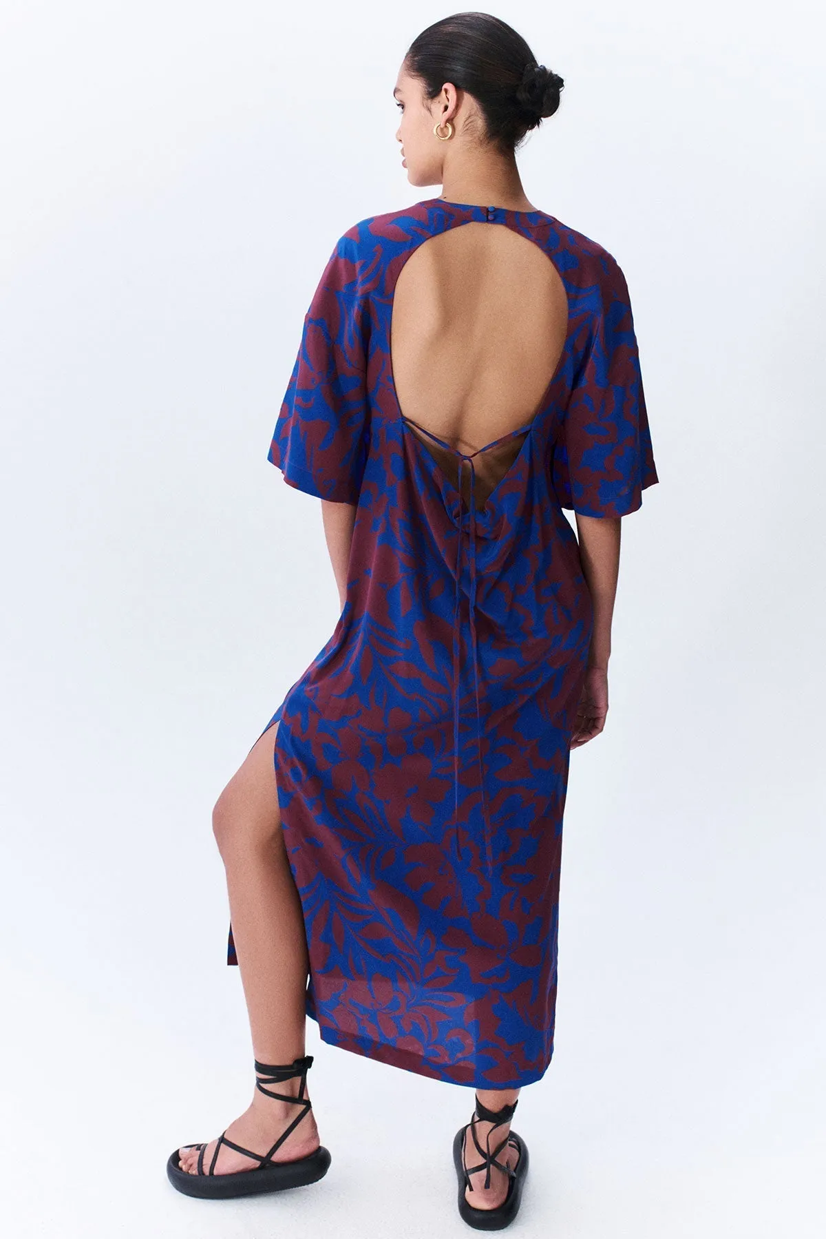 VIDA SILK OPEN BACK DROP SHOULDER MIDI DRESS sold by Shona Joy product image thumbnail 5