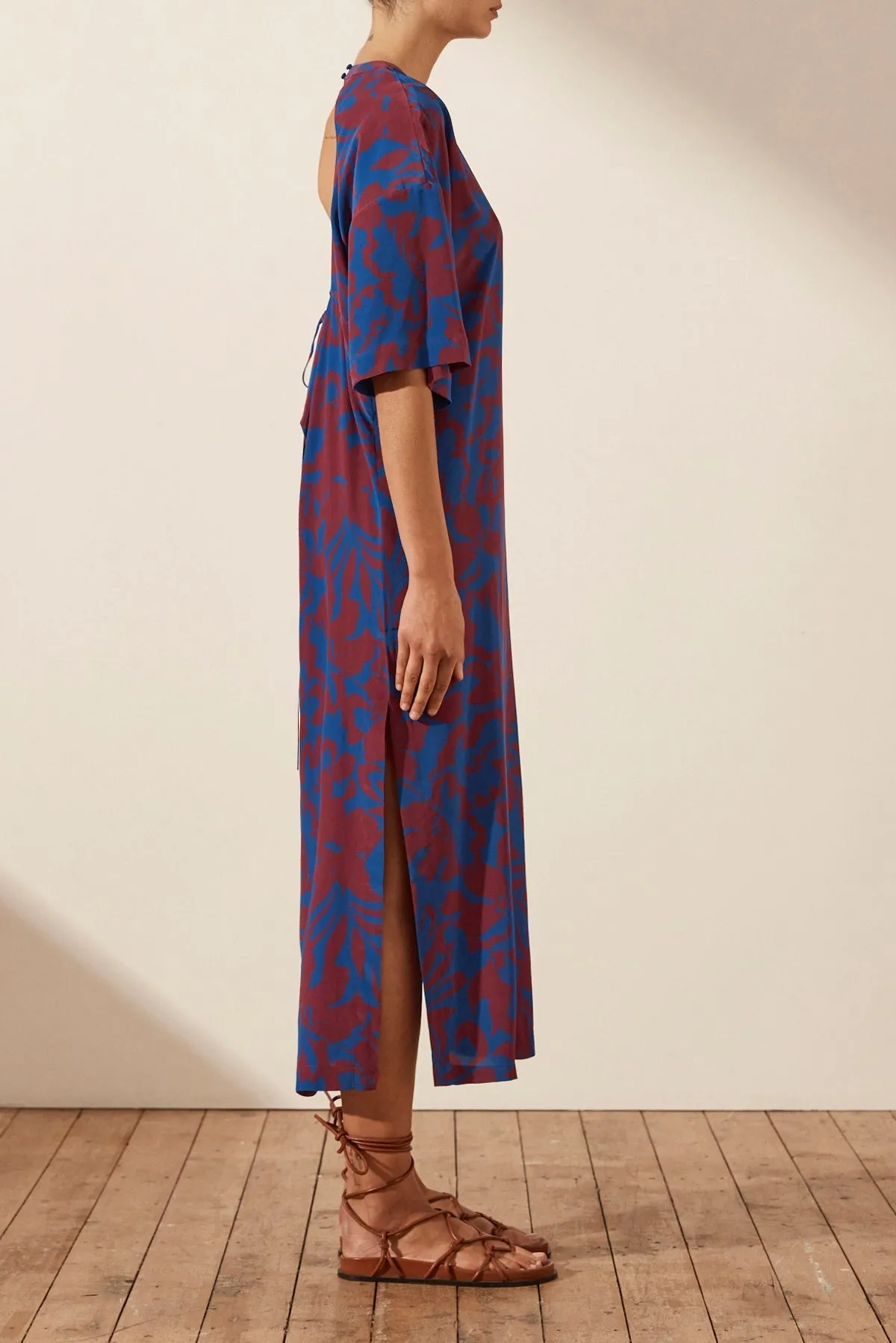 VIDA SILK OPEN BACK DROP SHOULDER MIDI DRESS sold by Shona Joy product image thumbnail 3