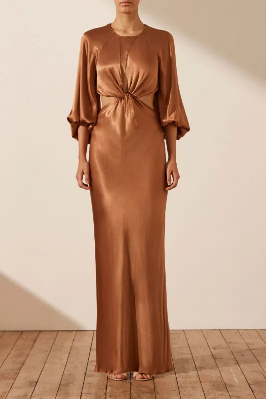LA LUNE TWIST FRONT CUT OUT MAXI DRESS - ALMOND made by Shona Joy