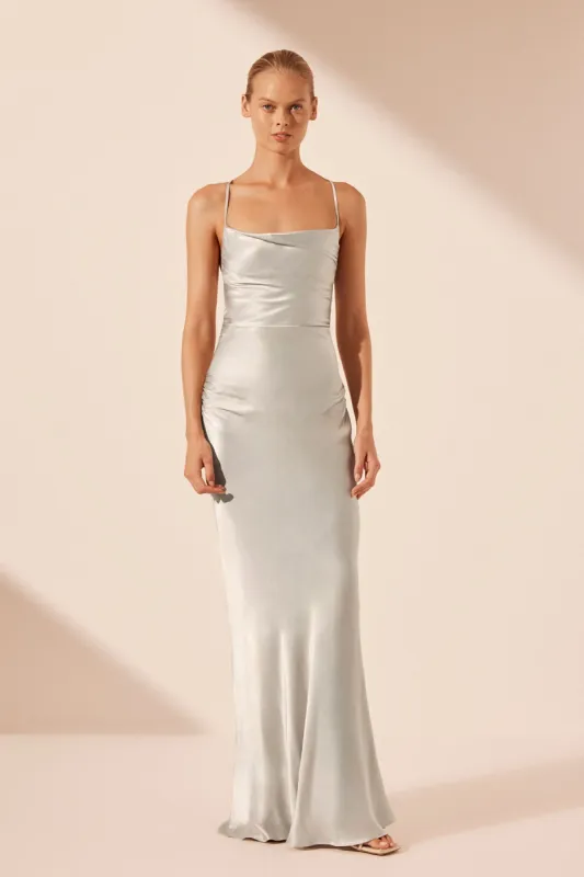 LA LUNE LACE BACK MAXI DRESS - SILVER sold by Shona Joy