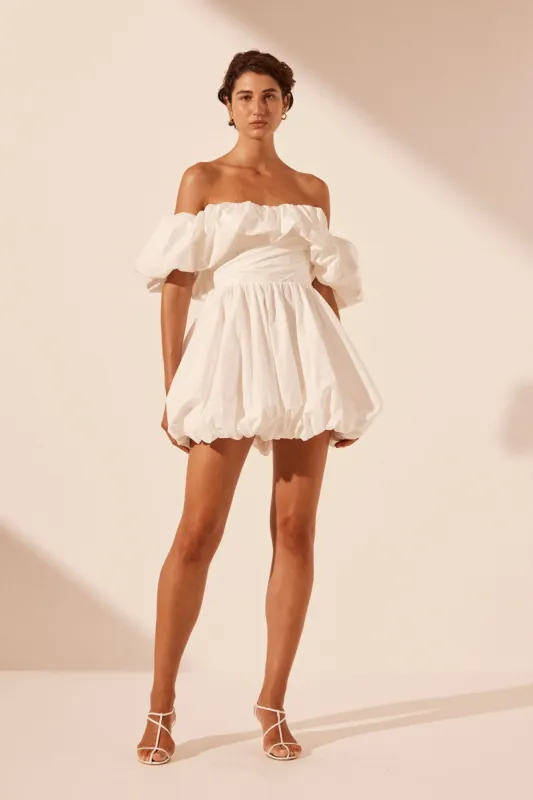 MAIORI OFF SHOULDER DRAPED BUBBLE MINI DRESS - IVORY sold by Shona Joy