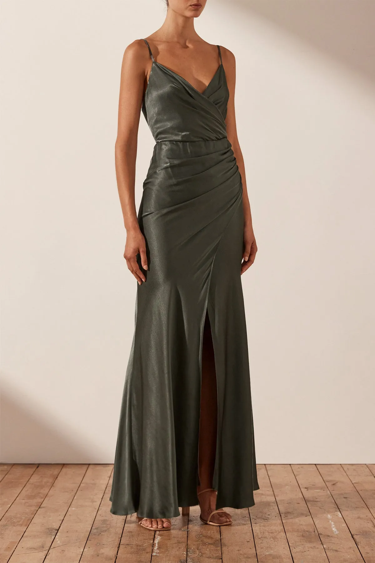 LA LUNE CROSS DRAPED MAXI DRESS - OLIVE sold by Shona Joy product image thumbnail 2