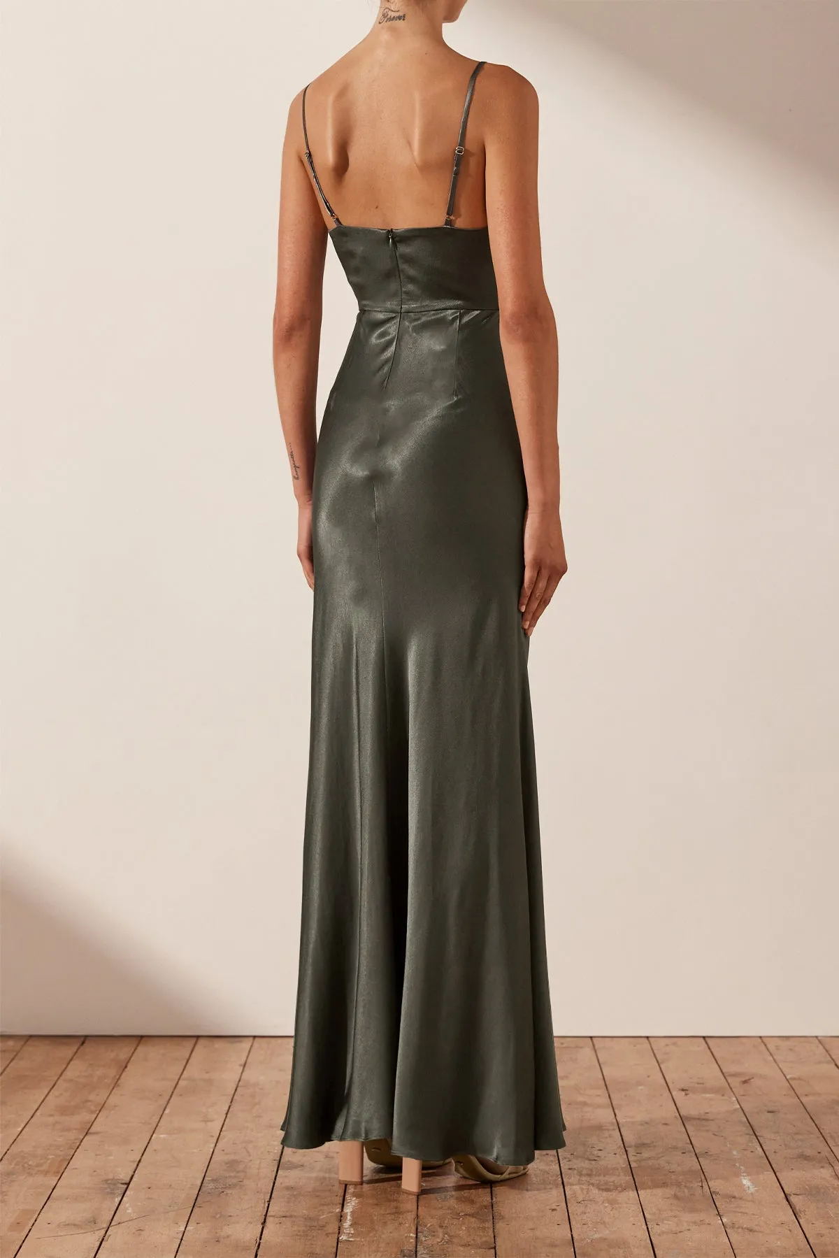 LA LUNE CROSS DRAPED MAXI DRESS - OLIVE sold by Shona Joy product image thumbnail 4