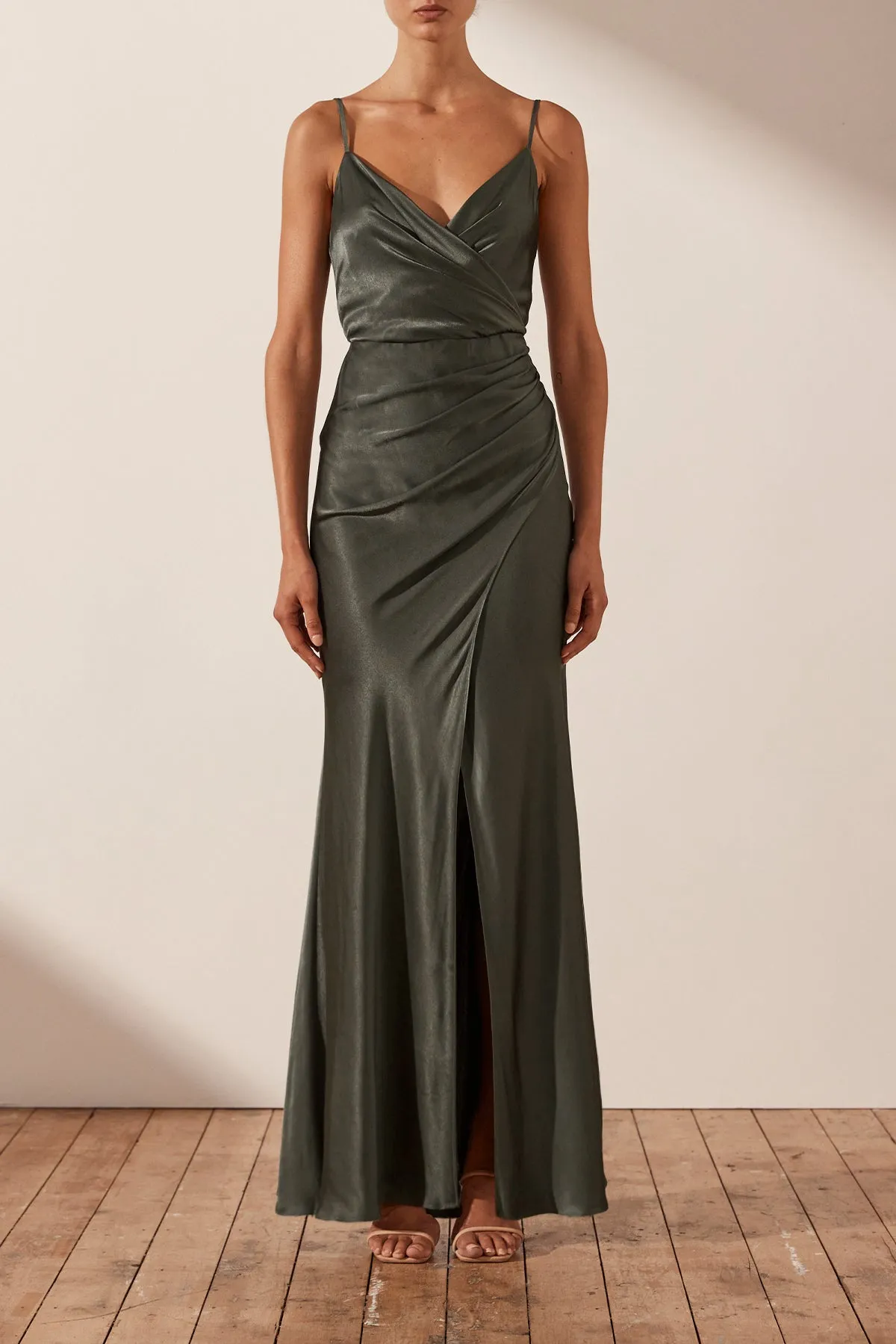 LA LUNE CROSS DRAPED MAXI DRESS - OLIVE sold by Shona Joy