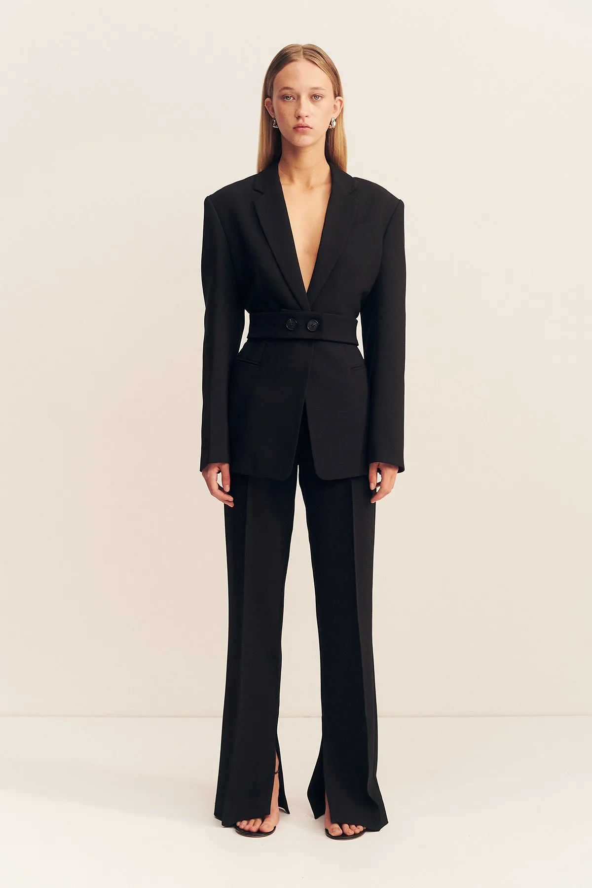 IRENA HOURGLASS SINGLE BREASTED BLAZER WITH BELT - BLACK sold by Shona Joy