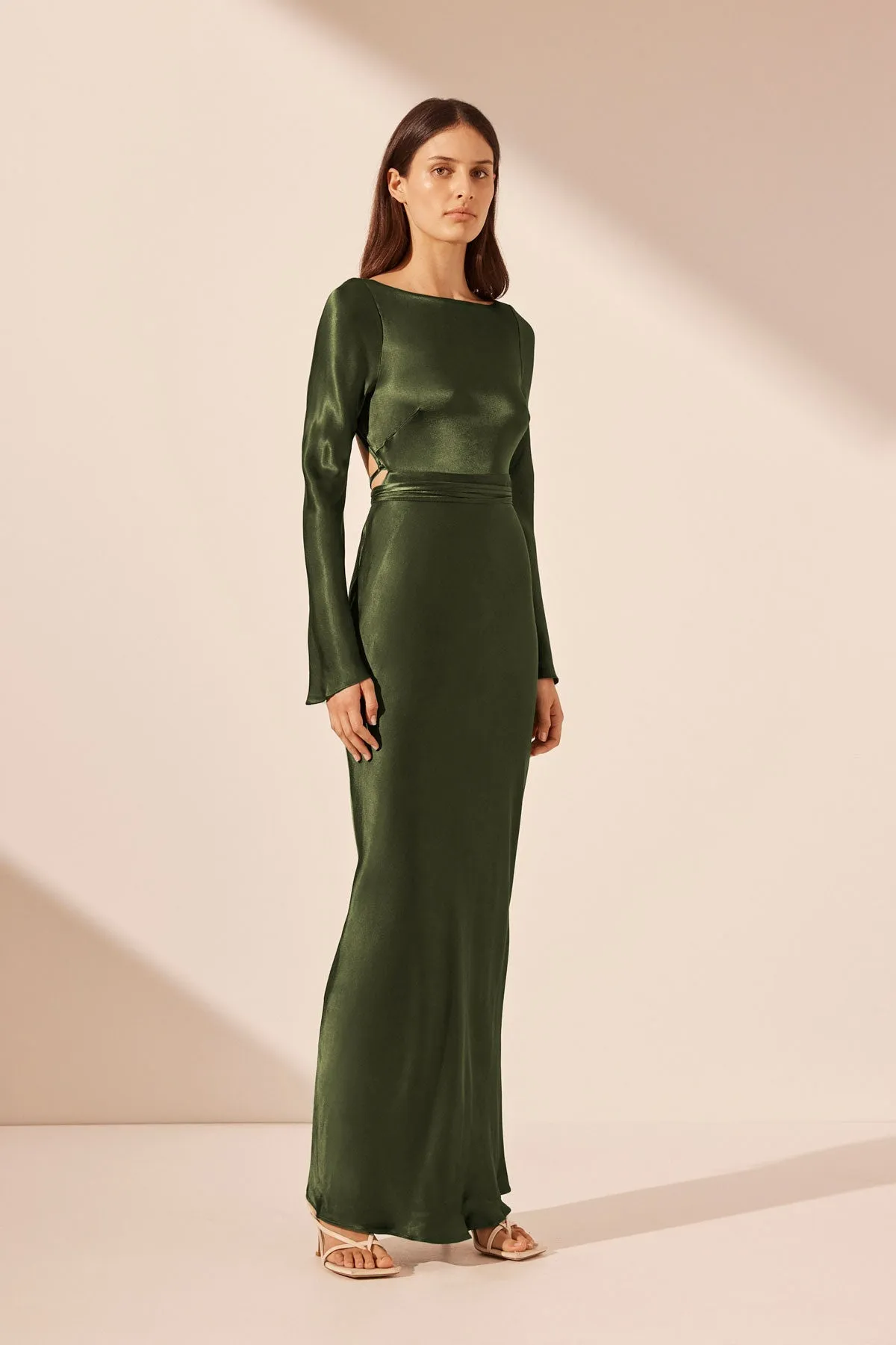 ELIA LONG SLEEVE OPEN BACK TIE MAXI DRESS - FERN sold by Shona Joy product image thumbnail 4