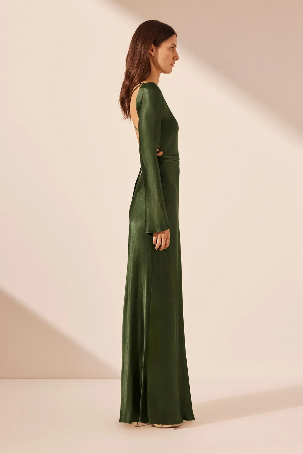 ELIA LONG SLEEVE OPEN BACK TIE MAXI DRESS - FERN sold by Shona Joy product image thumbnail 5