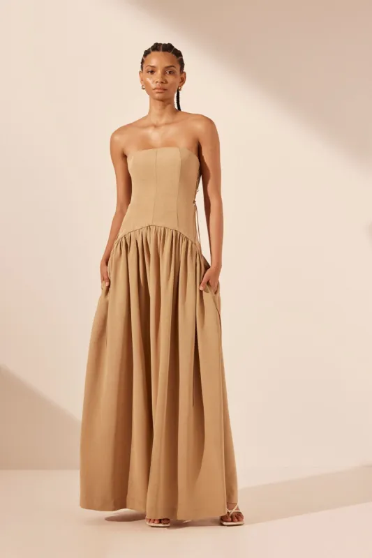 VENTO LACE UP STRAPLESS MAXI DRESS - SAND sold by Shona Joy