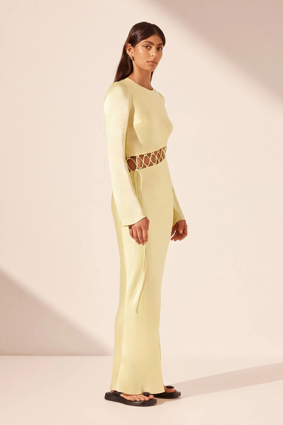 LYDIE ASYMMETRICAL LACE UP MAXI DRESS - LEMON sold by Shona Joy product image thumbnail 4