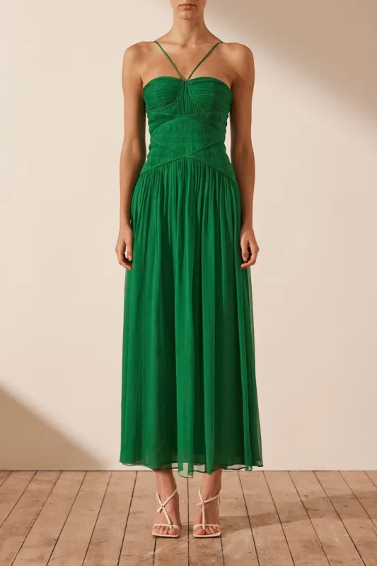MALINA RUCHED BODICE MIDI DRESS - TREE GREEN sold by Shona Joy