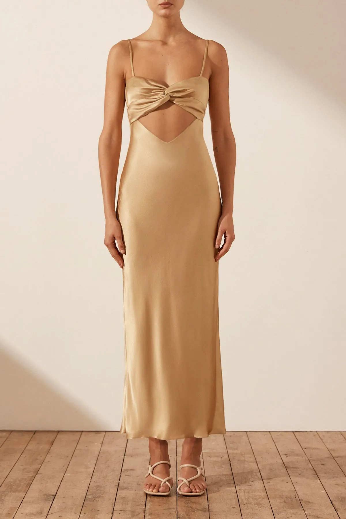 OLIVIERA TWIST FRONT MIDI DRESS - TAFFY sold by Shona Joy