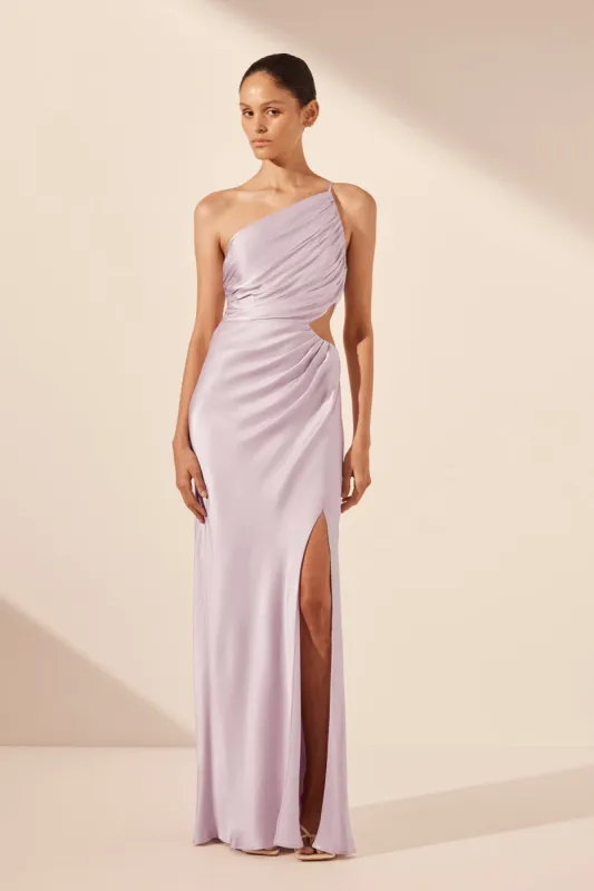 LA LUNE ASYMMETRICAL GATHERED MAXI DRESS - LILAC sold by Shona Joy