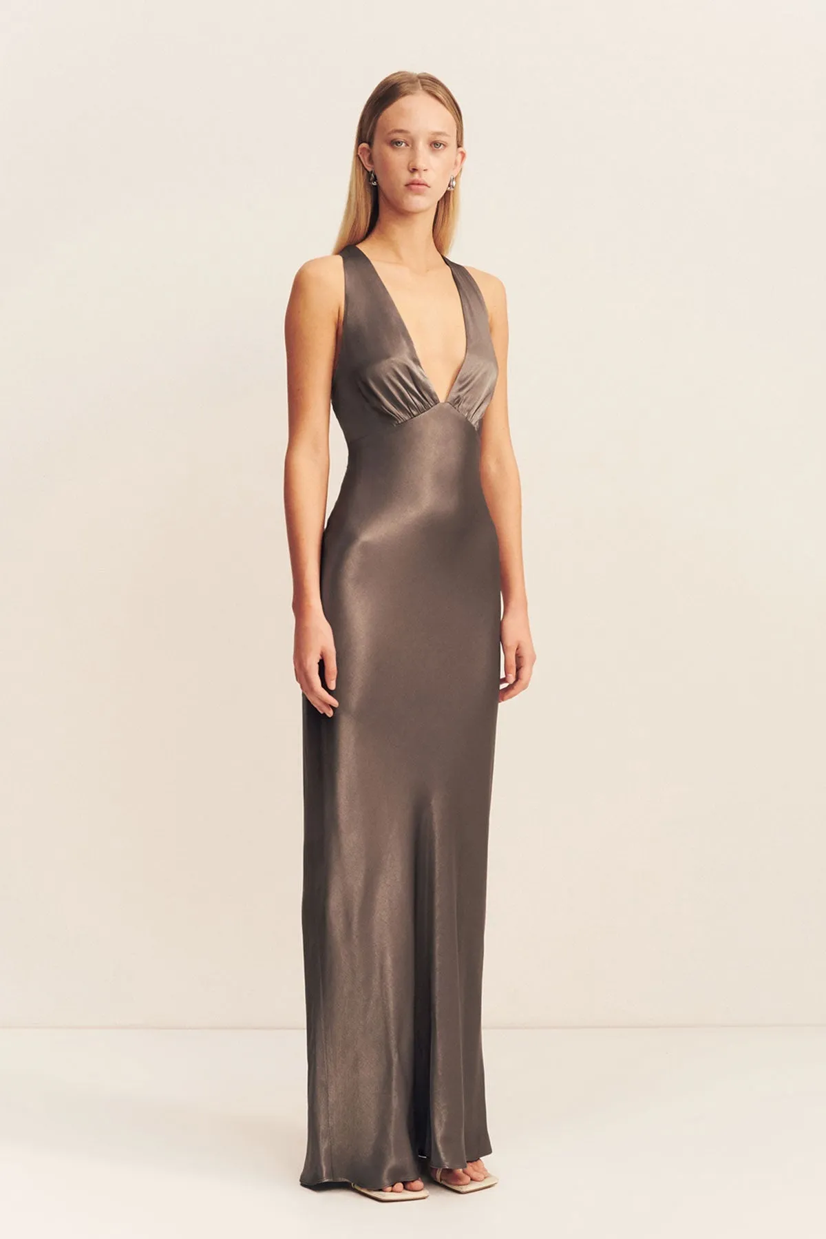 LA LUNE PLUNGED CROSS BACK MAXI DRESS - GRAPHITE sold by Shona Joy product image thumbnail 3