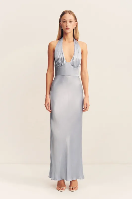 LA LUNE PLUNGED HALTER MIDI DRESS - POWDER BLUE sold by Shona Joy