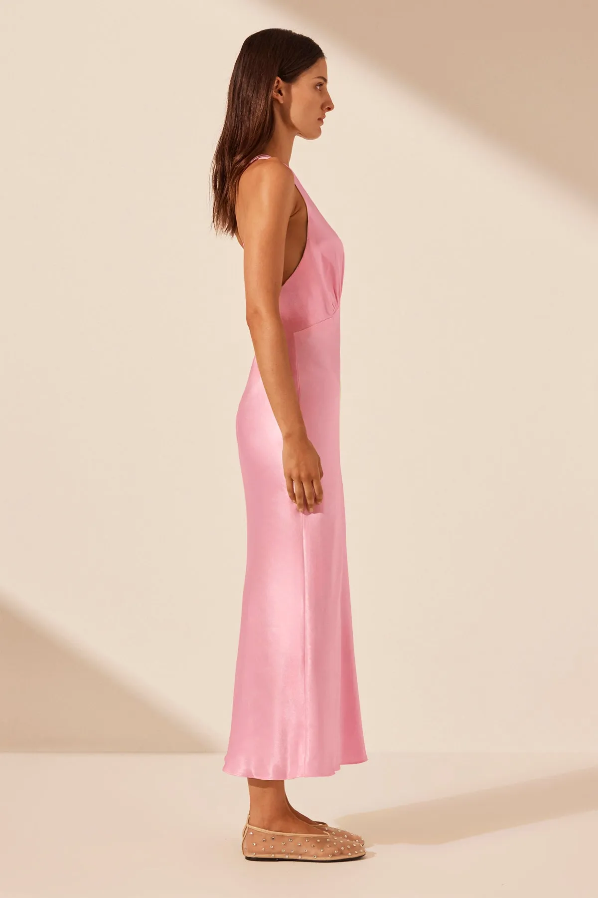 LA LUNE PLUNGED CROSS BACK MIDI DRESS - PEONY sold by Shona Joy product image thumbnail 3