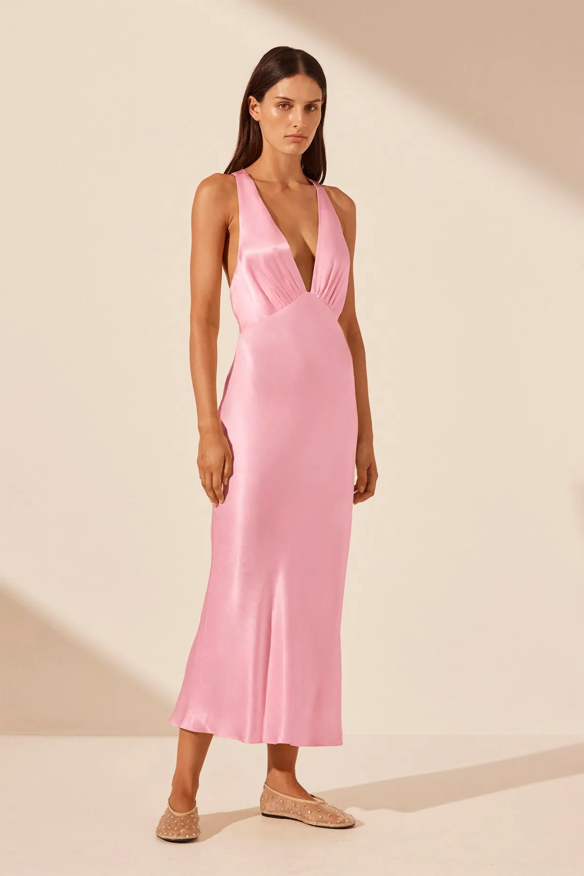 LA LUNE PLUNGED CROSS BACK MIDI DRESS - PEONY sold by Shona Joy product image thumbnail 2