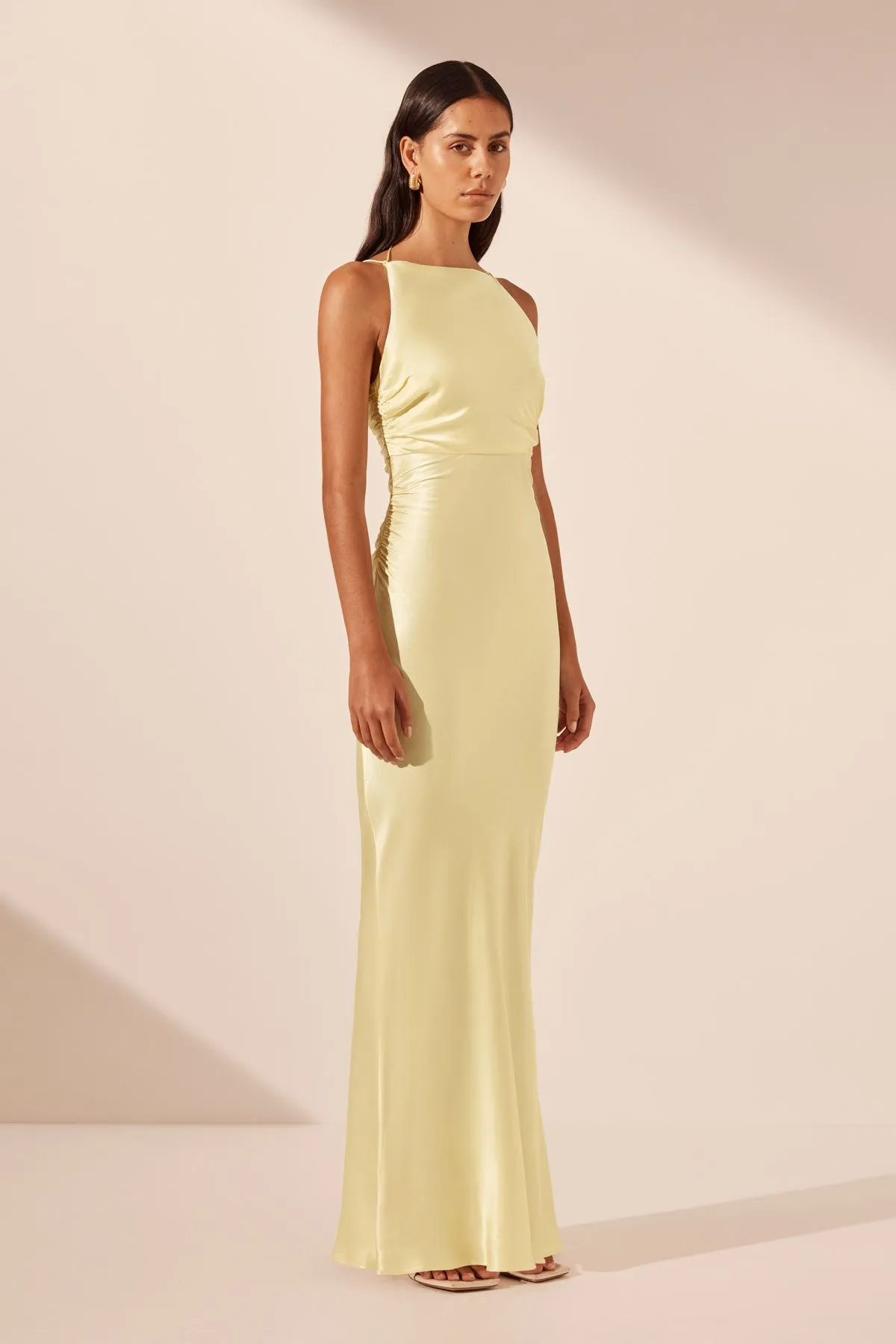 LA LUNE HIGH NECK RUCHED MAXI DRESS - LEMON sold by Shona Joy product image thumbnail 3