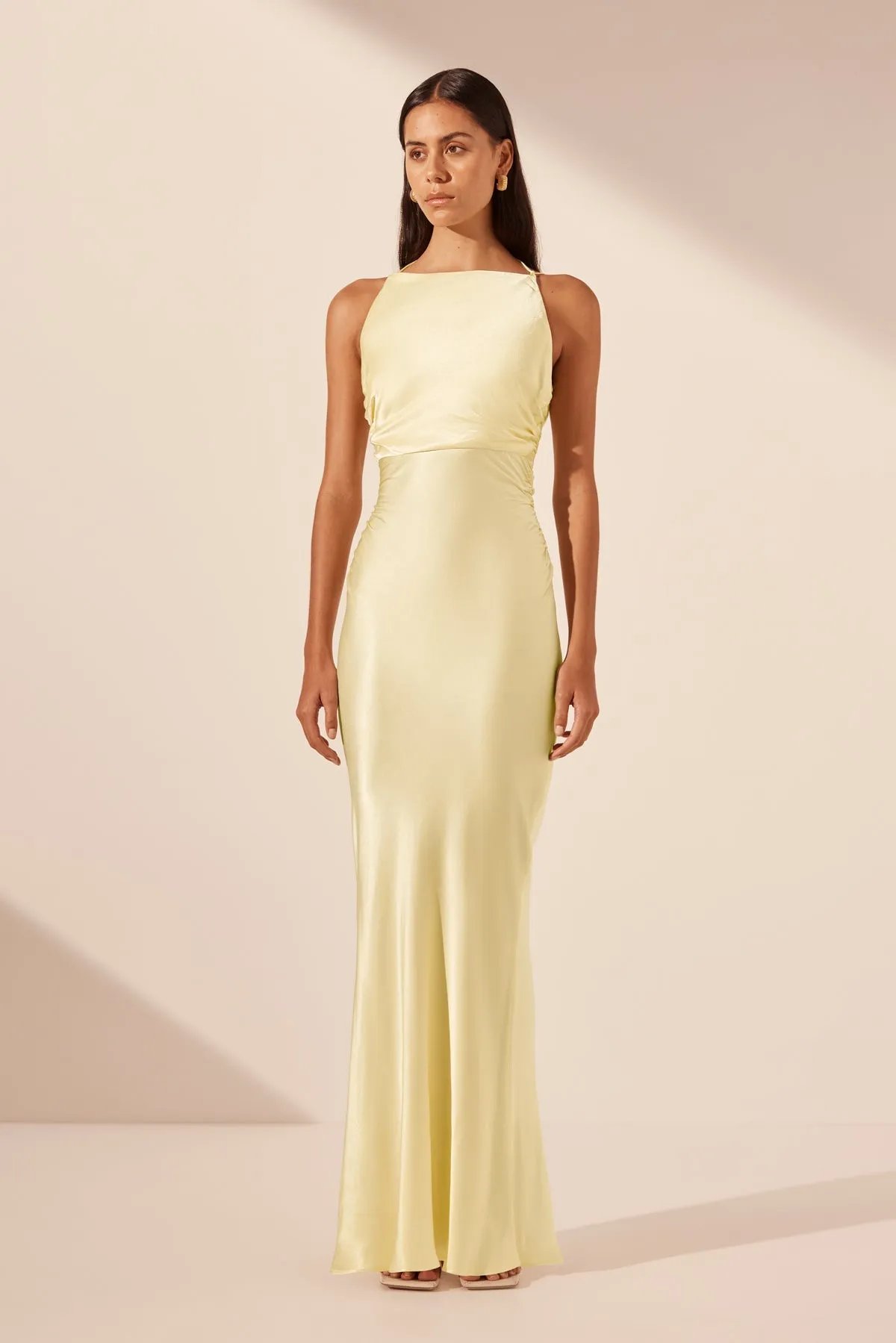 LA LUNE HIGH NECK RUCHED MAXI DRESS - LEMON sold by Shona Joy