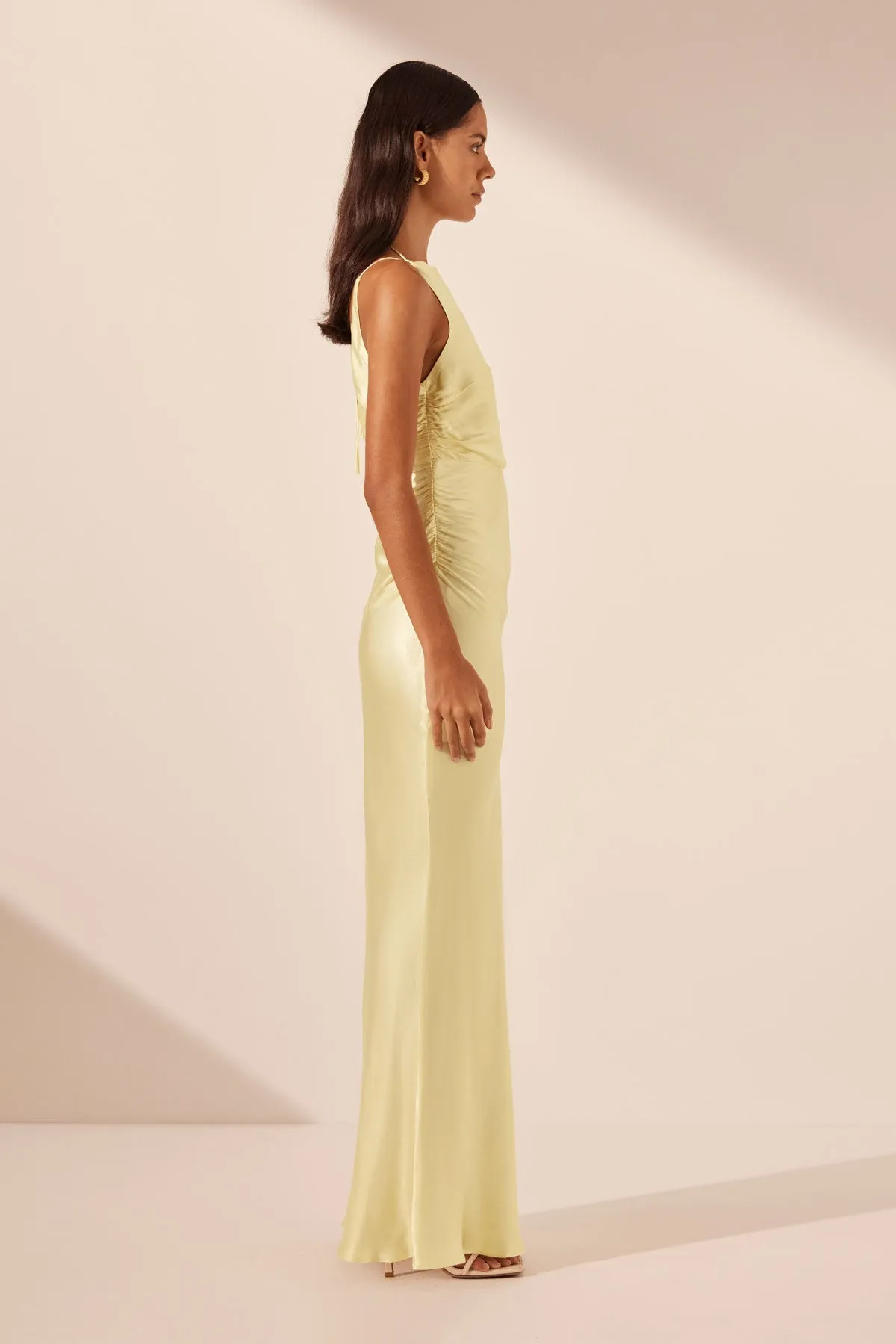 LA LUNE HIGH NECK RUCHED MAXI DRESS - LEMON sold by Shona Joy product image thumbnail 4