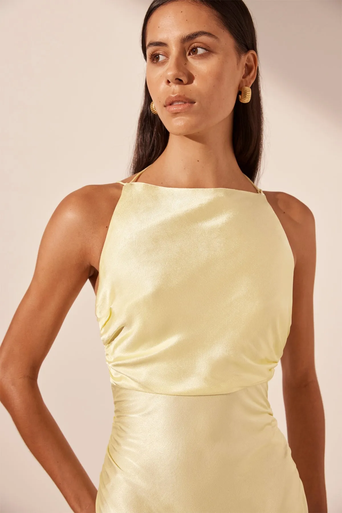 LA LUNE HIGH NECK RUCHED MAXI DRESS - LEMON sold by Shona Joy product image thumbnail 2
