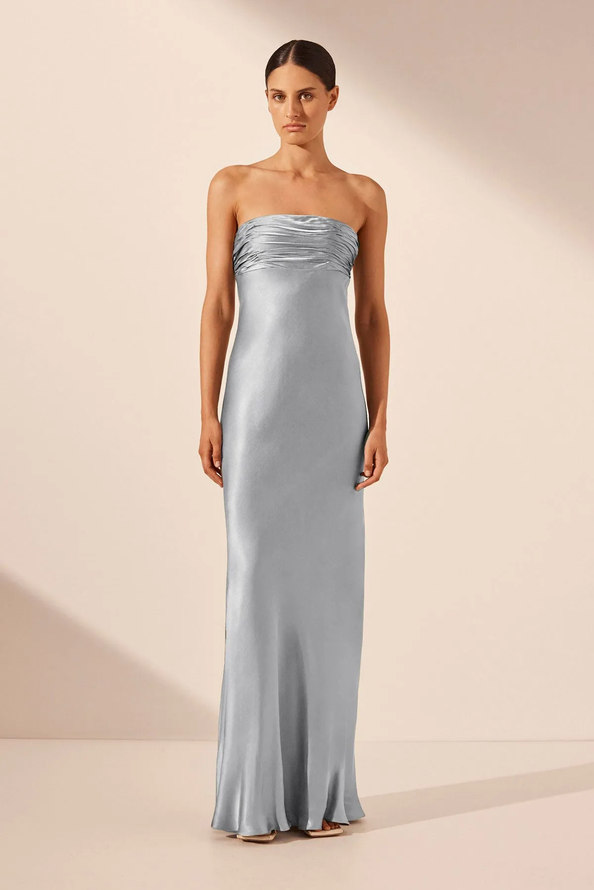 LA LUNE STRAPLESS RUCHED BODICE MAXI DRESS - POWDER BLUE sold by Shona Joy