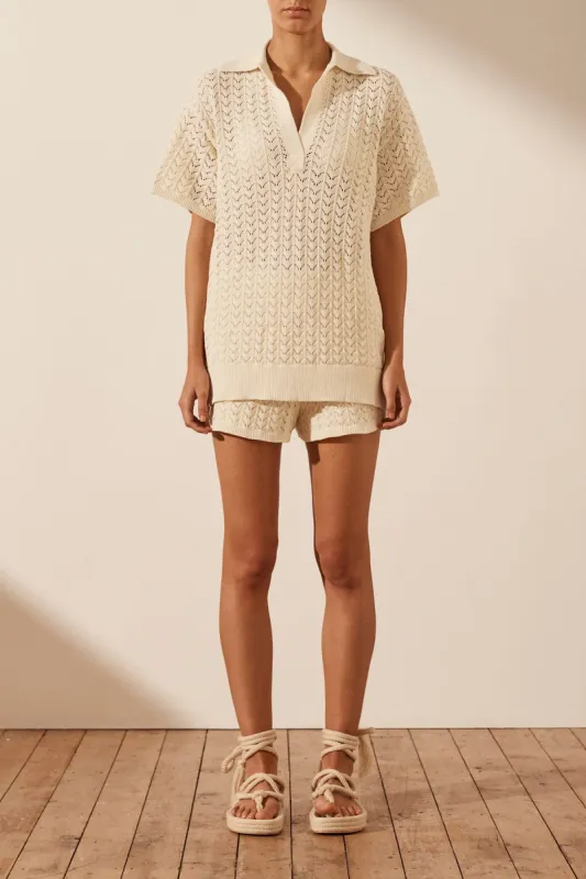 MIKALA CROCHET POLO RELAXED TOP - COCONUT sold by Shona Joy