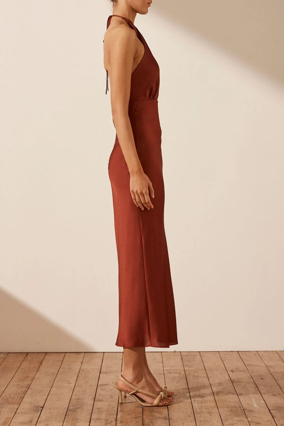 LUXE CROSS FRONT HALTER MIDI DRESS - SANGRIA sold by Shona Joy product image thumbnail 3