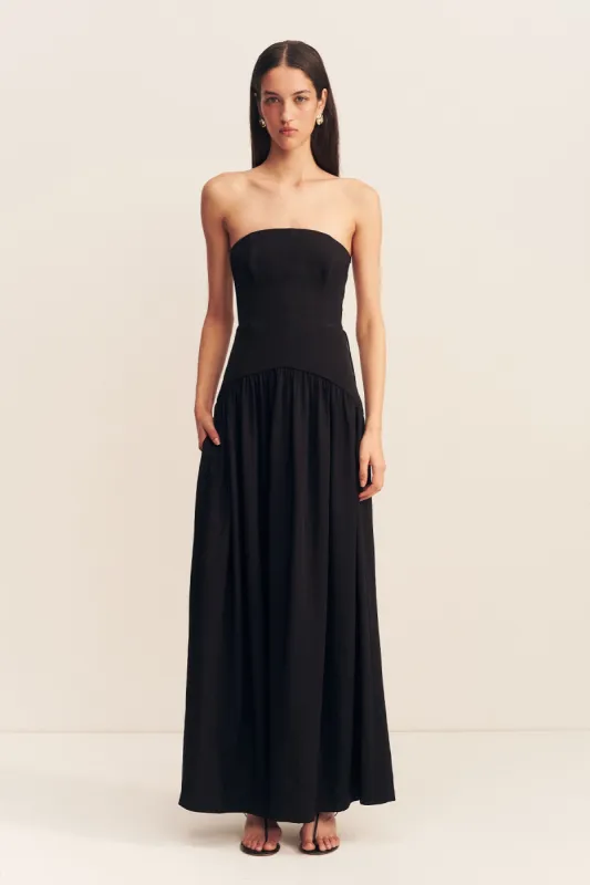VENTO LACE UP STRAPLESS MAXI DRESS - BLACK sold by Shona Joy