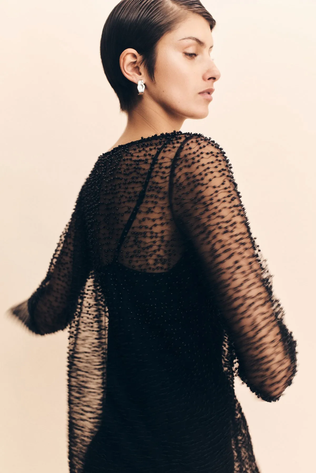 MONA BEADED LONG SLEEVE MINI DRESS - BLACK sold by Shona Joy product image thumbnail 5