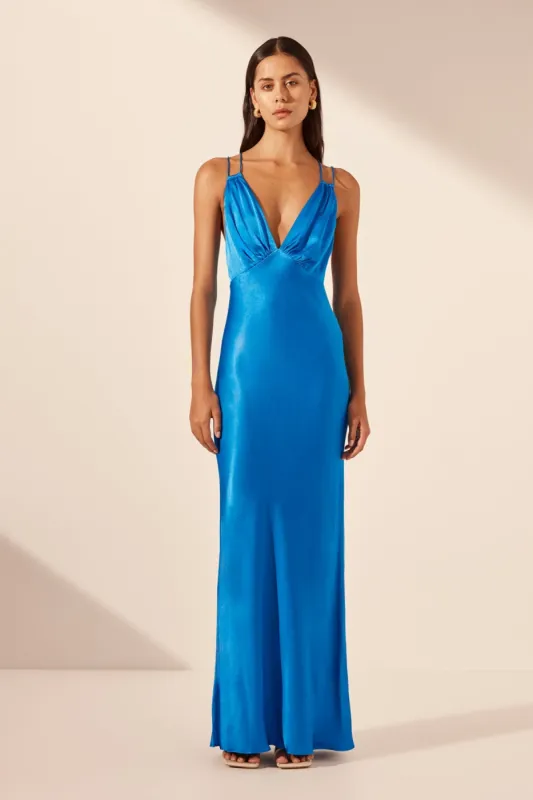 NORA PLUNGED DOUBLE STRAP MAXI DRESS - AQUA sold by Shona Joy