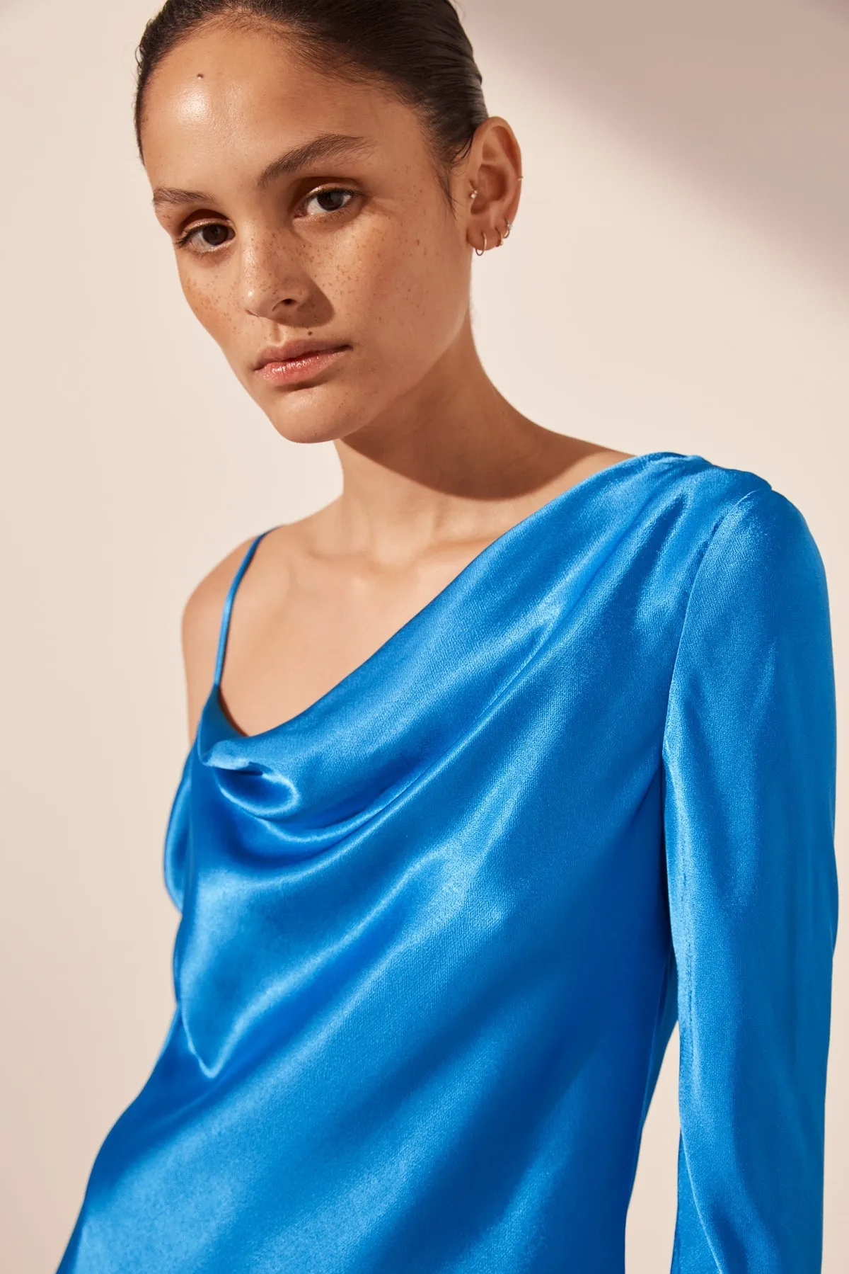 NORA ASYMMETRICAL LONG SLEEVE MINI DRESS - AQUA sold by Shona Joy product image thumbnail 2