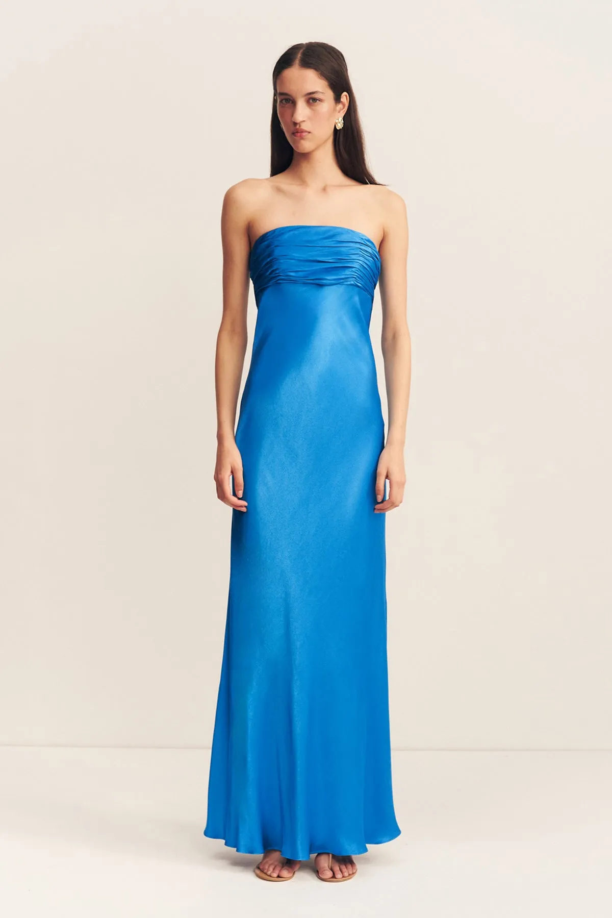 NORA STRAPLESS RUCHED BODICE MAXI DRESS - AQUA sold by Shona Joy