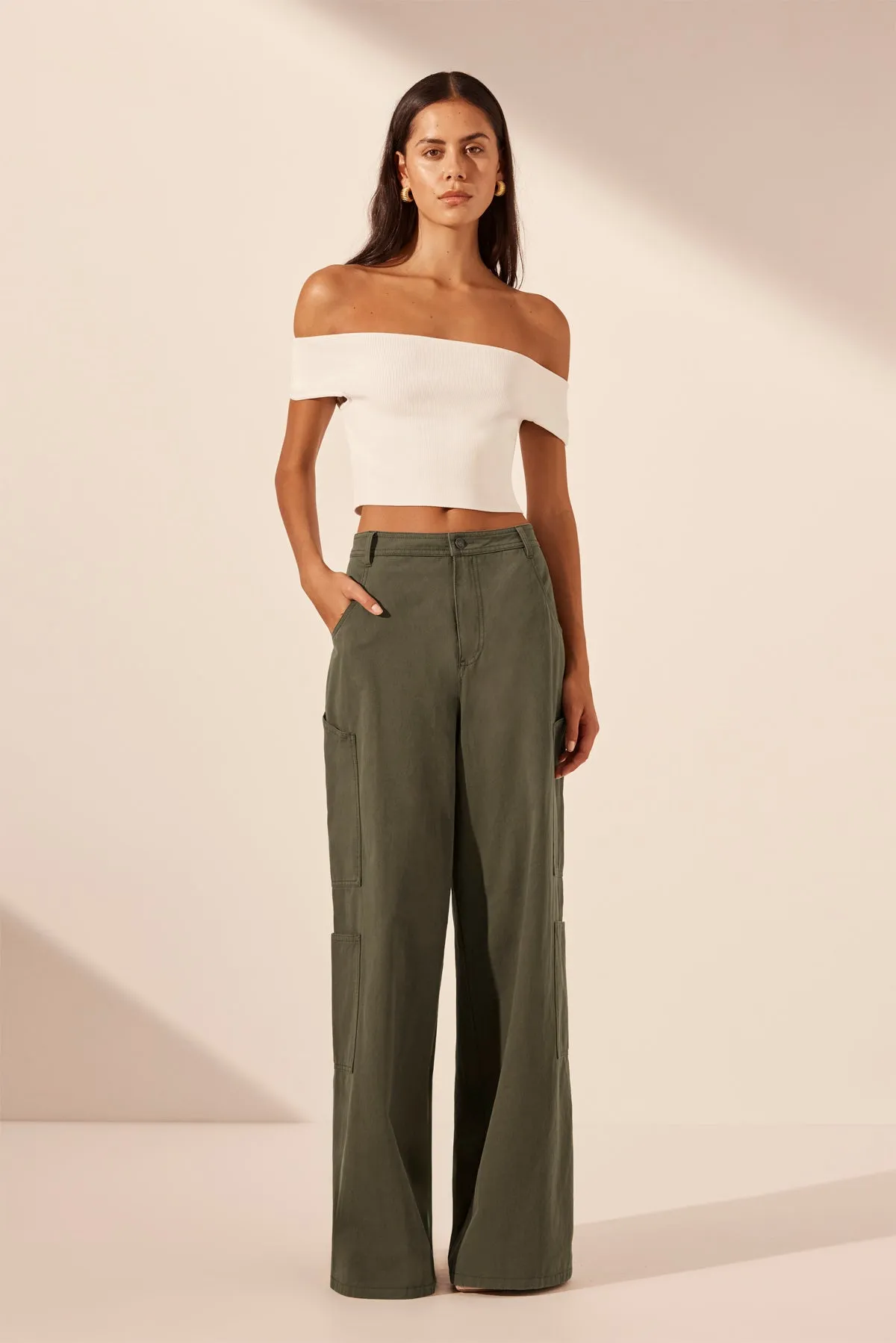 ARIANA WIDE LEG CARGO PANT - KHAKI sold by Shona Joy