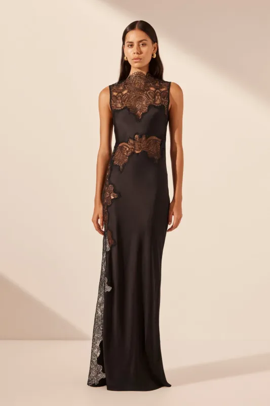 JAMILA LACE HIGH NECK MAXI DRESS - BLACK sold by Shona Joy